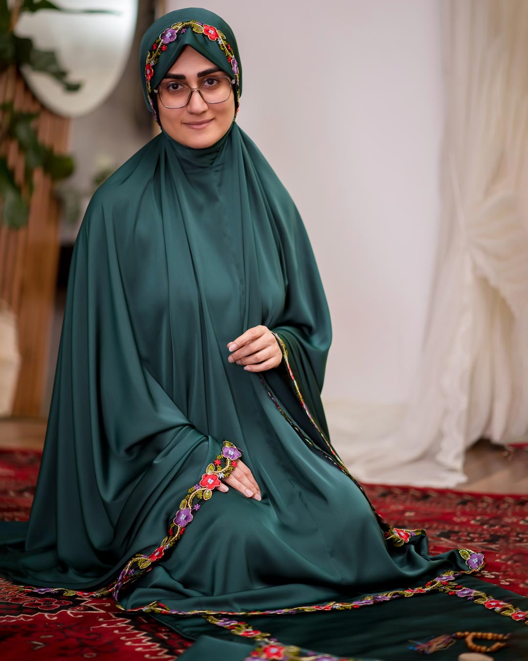 ست عبادت بزرگسال مدل نور شنل دامن با نوار دانتل گلدوزی